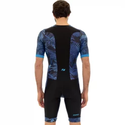 Zone3 Activate Plus Tropical Palm Short Sleeve Trisuit -Zone3 || Orbea || Pas Normal Studios store Zone3 Activate Plus Tropical Palm Short Sleeve Trisuit Navy Blue 3