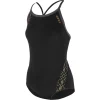 Zone3 Bound Back Womens Swim Costume -Zone3 || Orbea || Pas Normal Studios store Zone3 Iconic Bound Back Womens Swim Costume Black Grey Gold